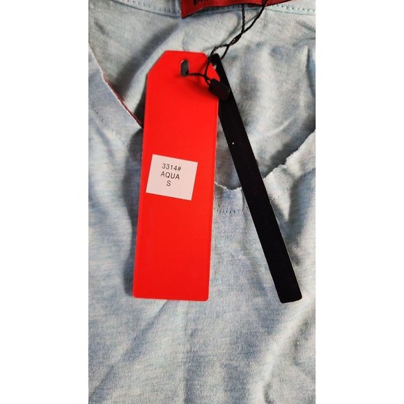 Vassari Los Angeles V-Neck Loose Cut Trim Aqua Designer Shirt -Rare Thread Small - Picture 15 of 15